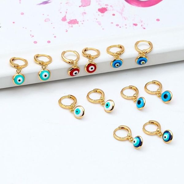 hoop & huggie u-magical multi-type enamel demon eye earring for women trendy round gold metallic contrasted jewelry accessories, Golden;silver